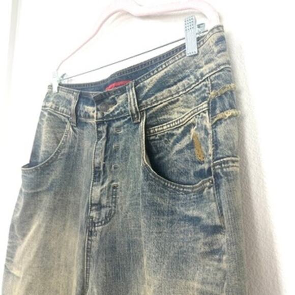 JADED LONDON Y2K Baggy Bermuda Denim Shorts Blue Distressed Jeans 36 Men’s - Picture 2 of 9